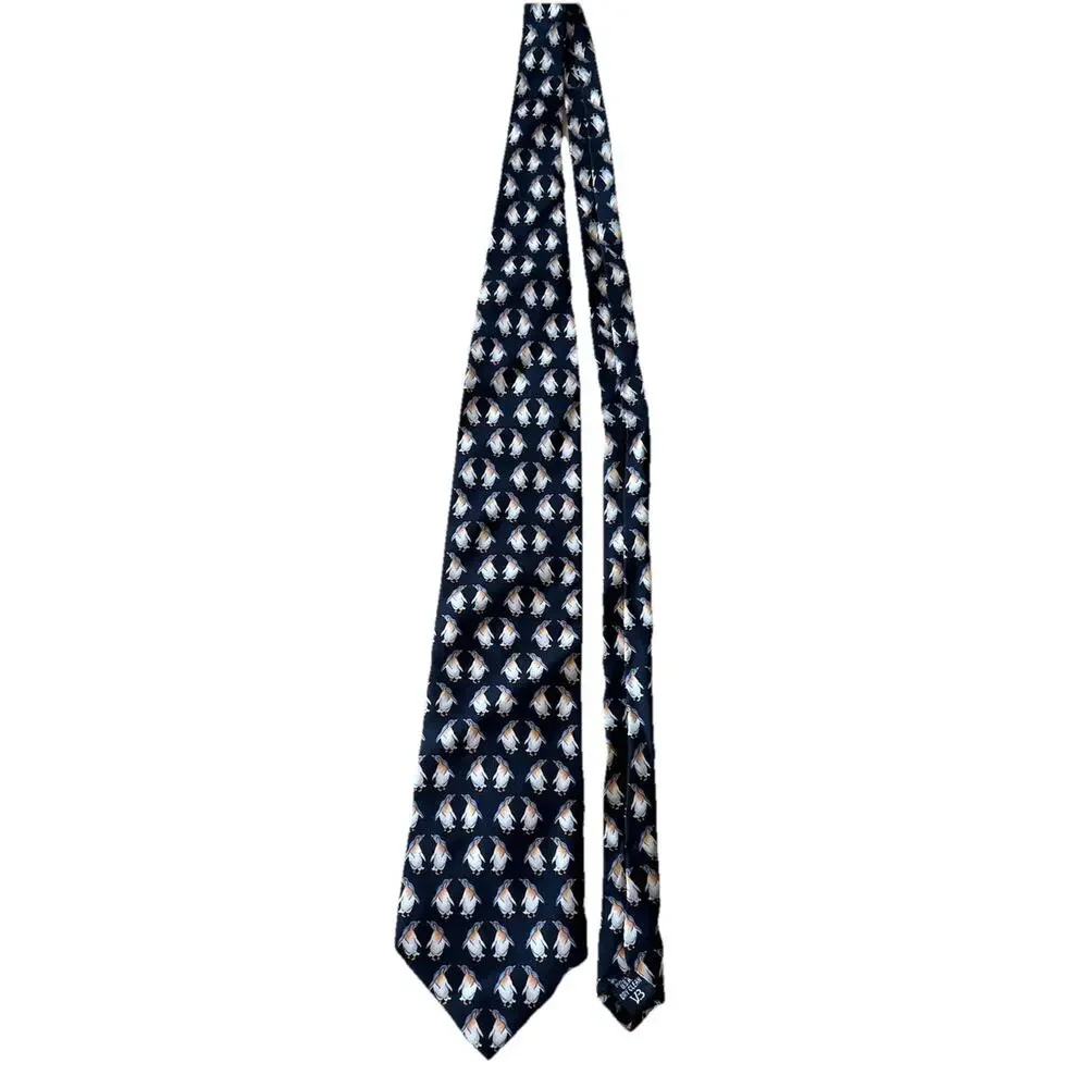 VTG Silk Black necktie penguins Partners Love Retro print gallery collection USA